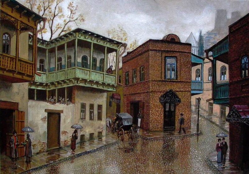 Rainy Street Scene — Brown