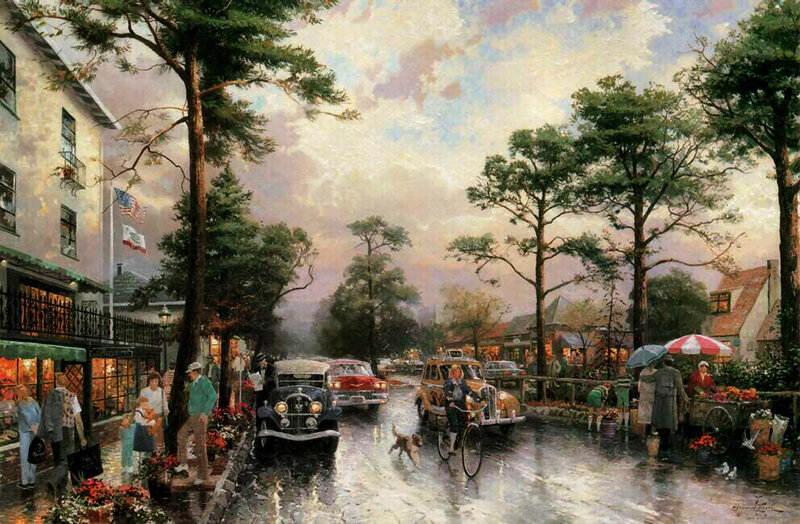 Rainy Street Scene — Green, Serene, Afternoon