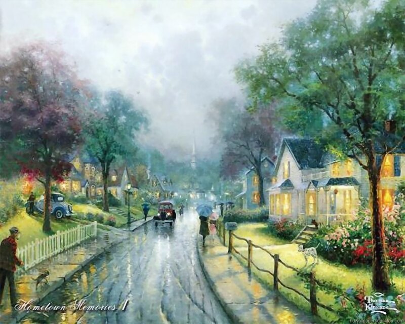 Rainy Street Scene — Green