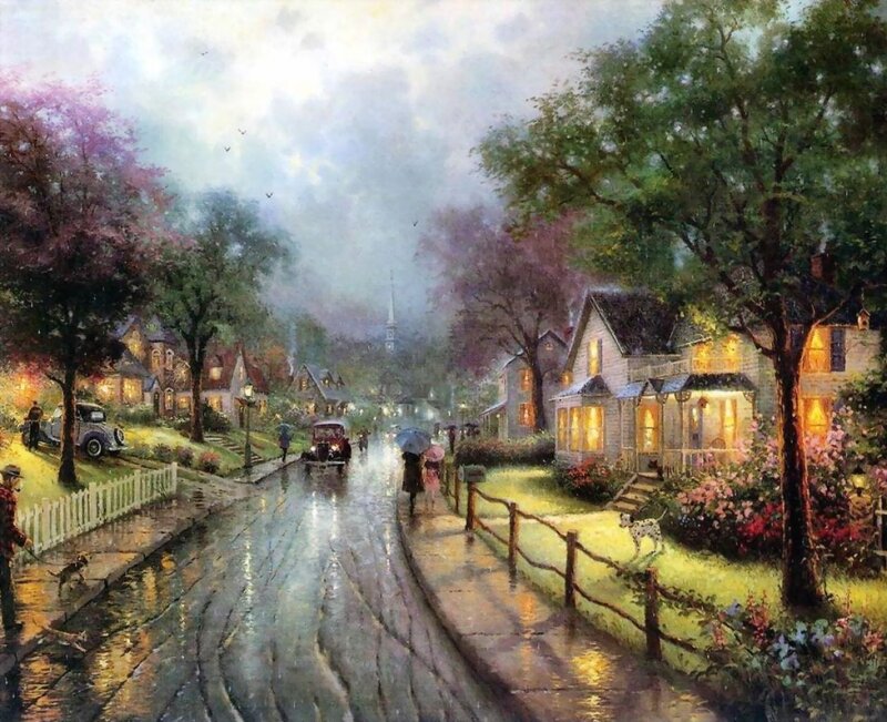 Rainy Street Scene — Yellow, Serene