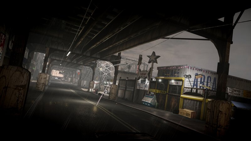 rainy street under overpass