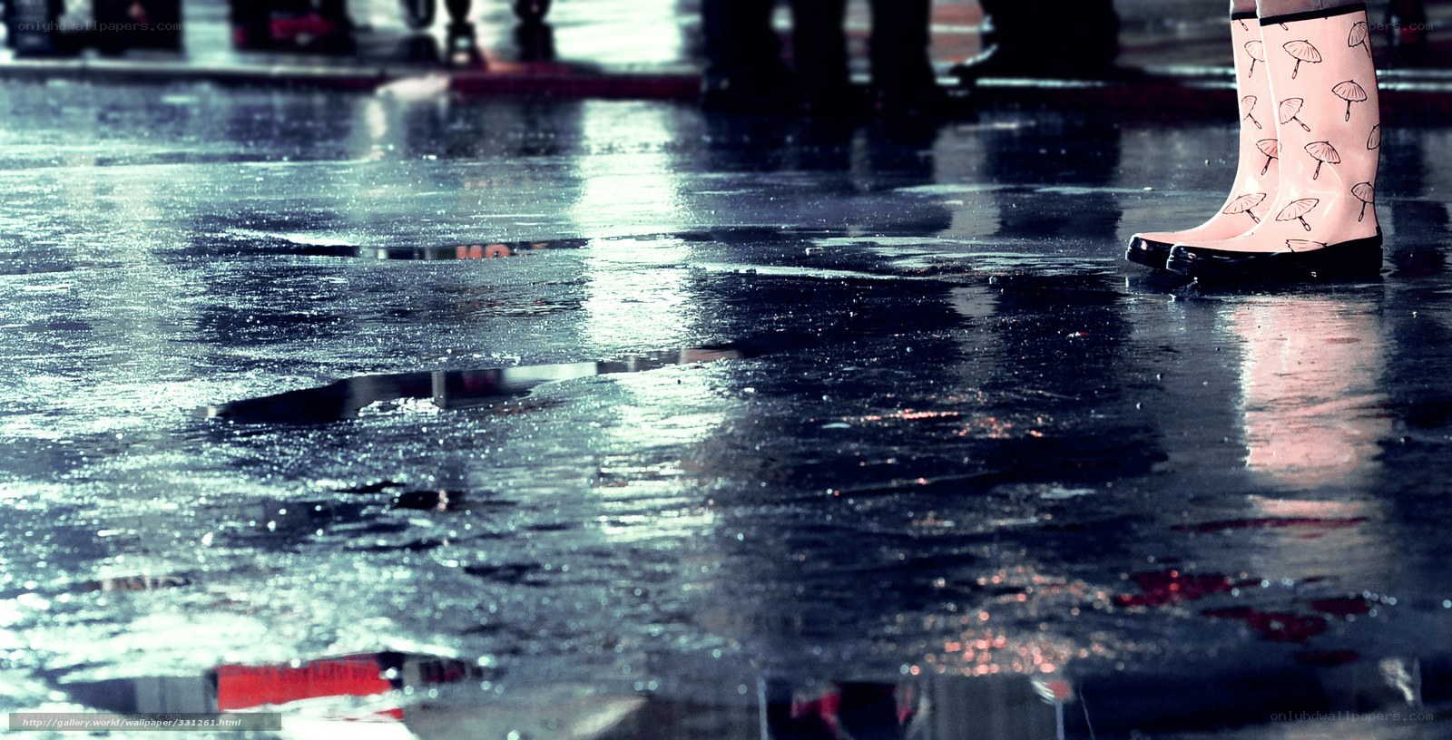 rainy street with boots