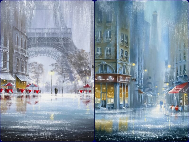 Rainy Street with Eiffel Tower