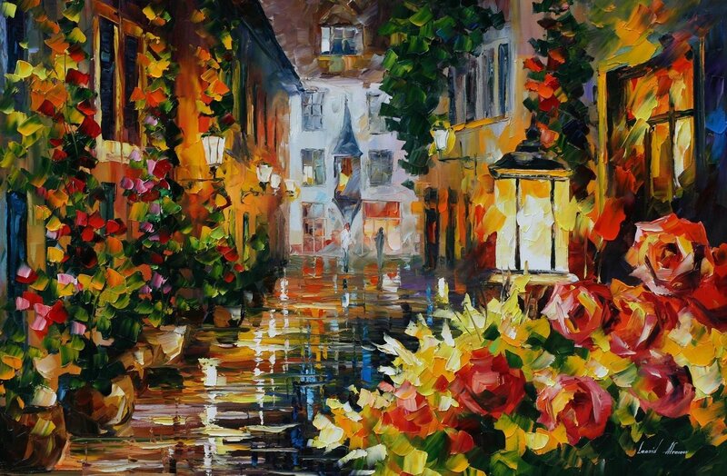 Rainy Street with Flowers — Yellow