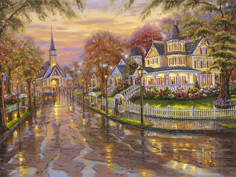 Rainy Street with Houses