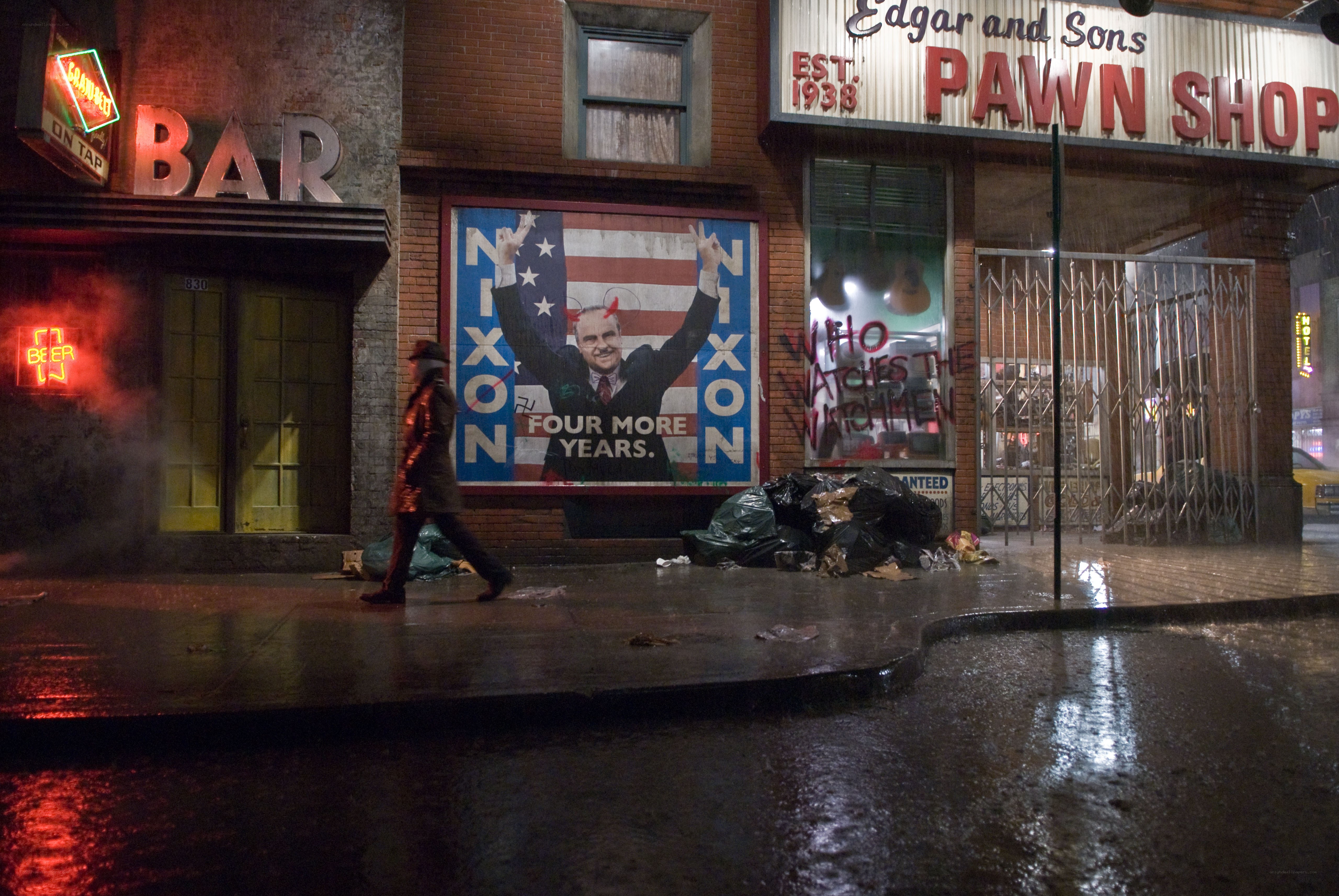 Rainy street with Nixon poster