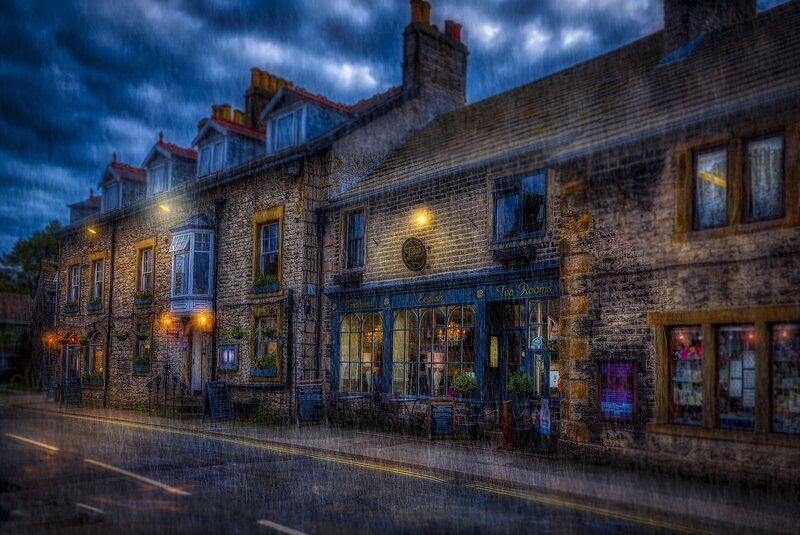 Rainy Street with Tea Shop