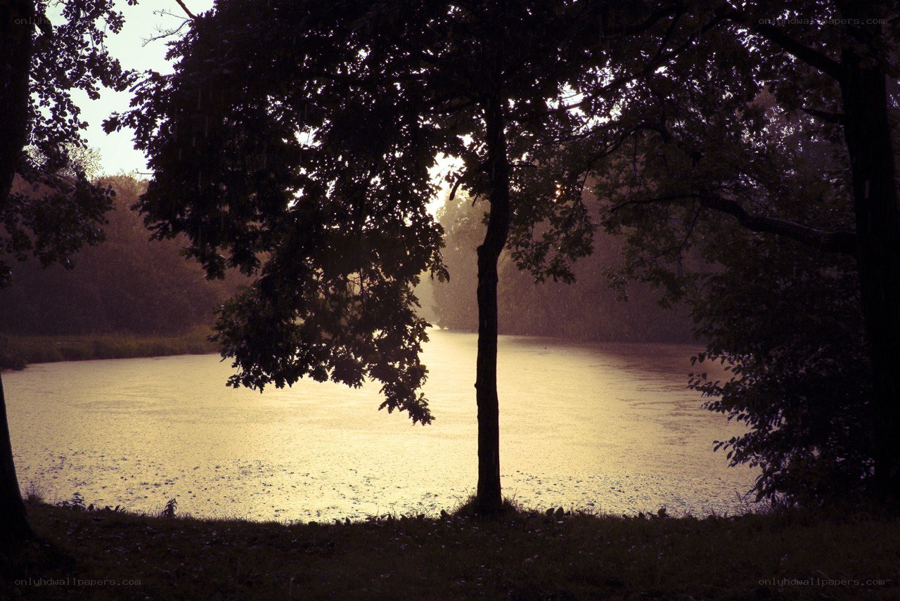 Rainy sunset by the lake