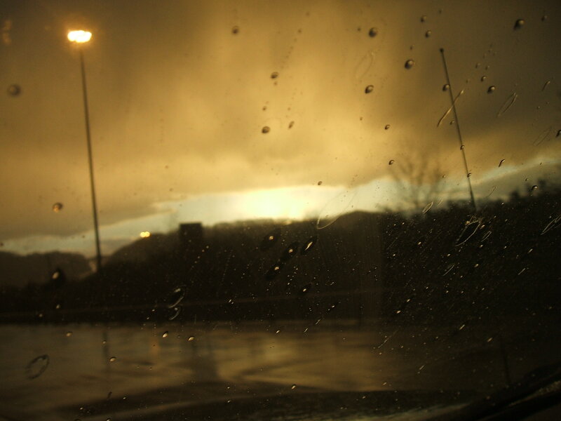 rainy sunset from car window