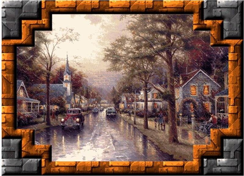 Rainy Town Street — Gray