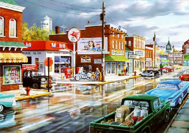 Rainy Town Street Scene — Red