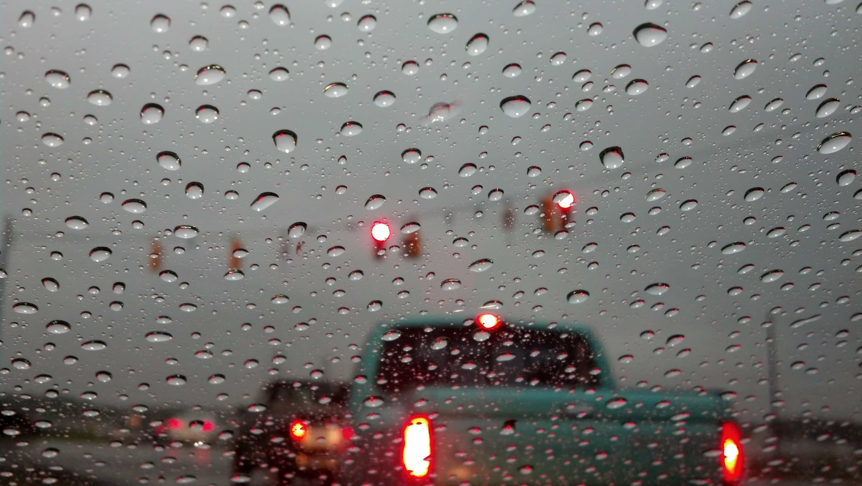 rainy traffic view from car