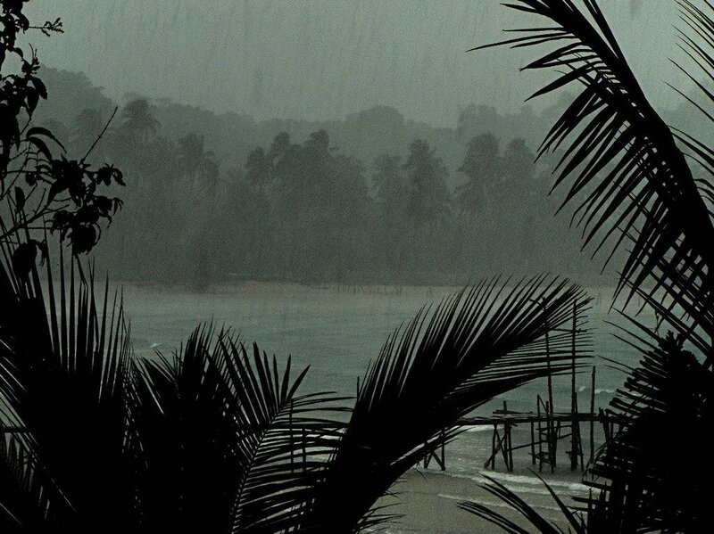Rainy tropical beach scene