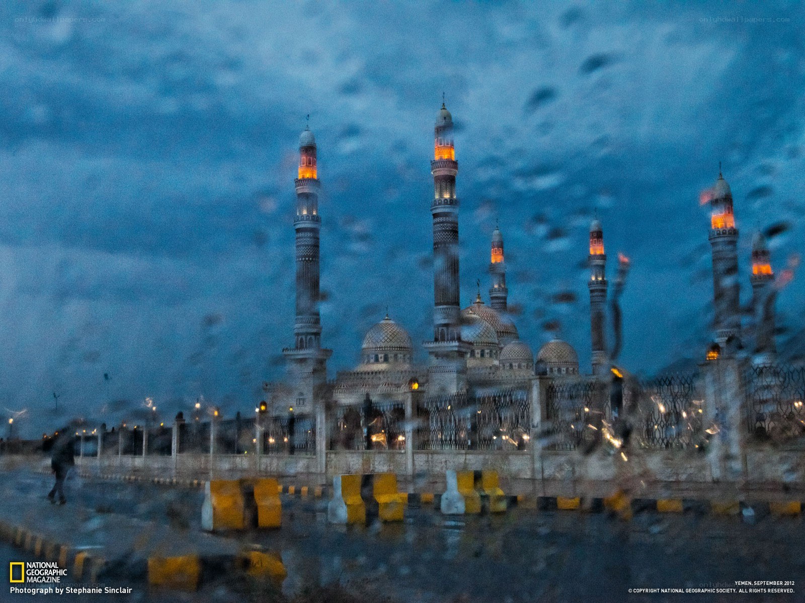 Rainy view of a mosque
