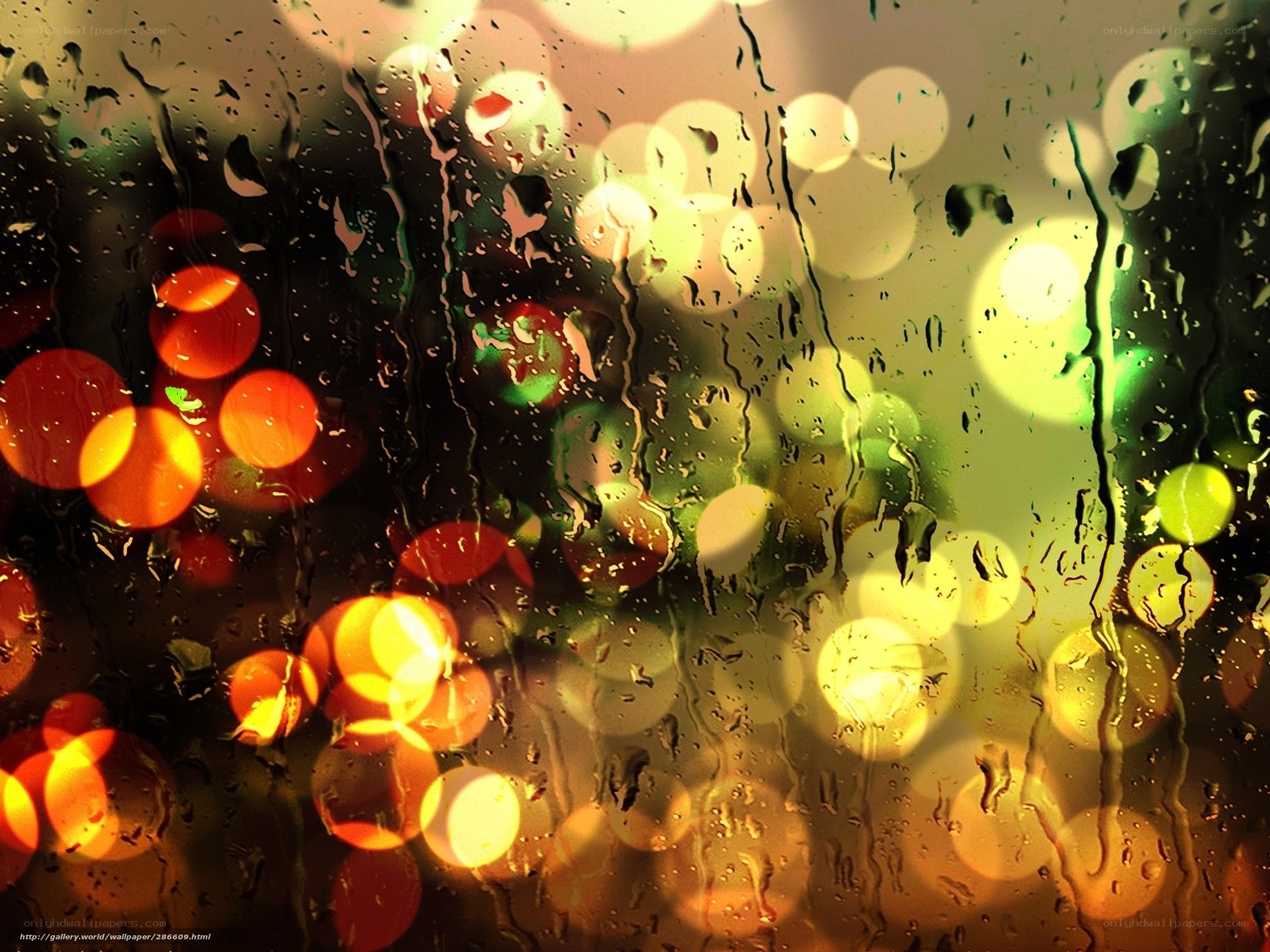 Rainy window with bokeh lights