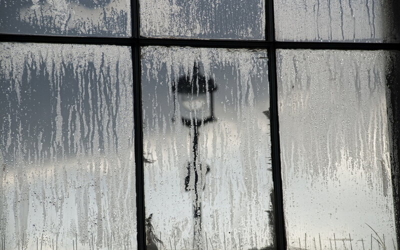 Rainy Window with Lamp Post