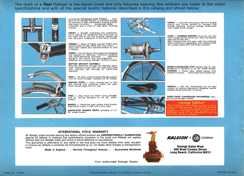 Raleigh bicycle catalog page