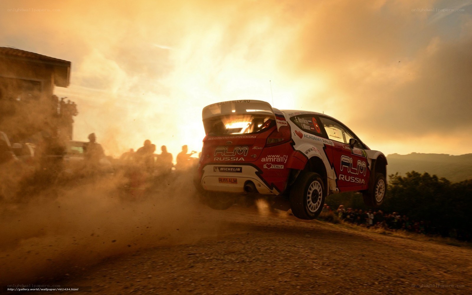 Rally car at sunset