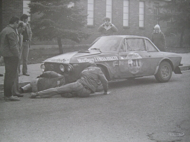 Rally car crash scene