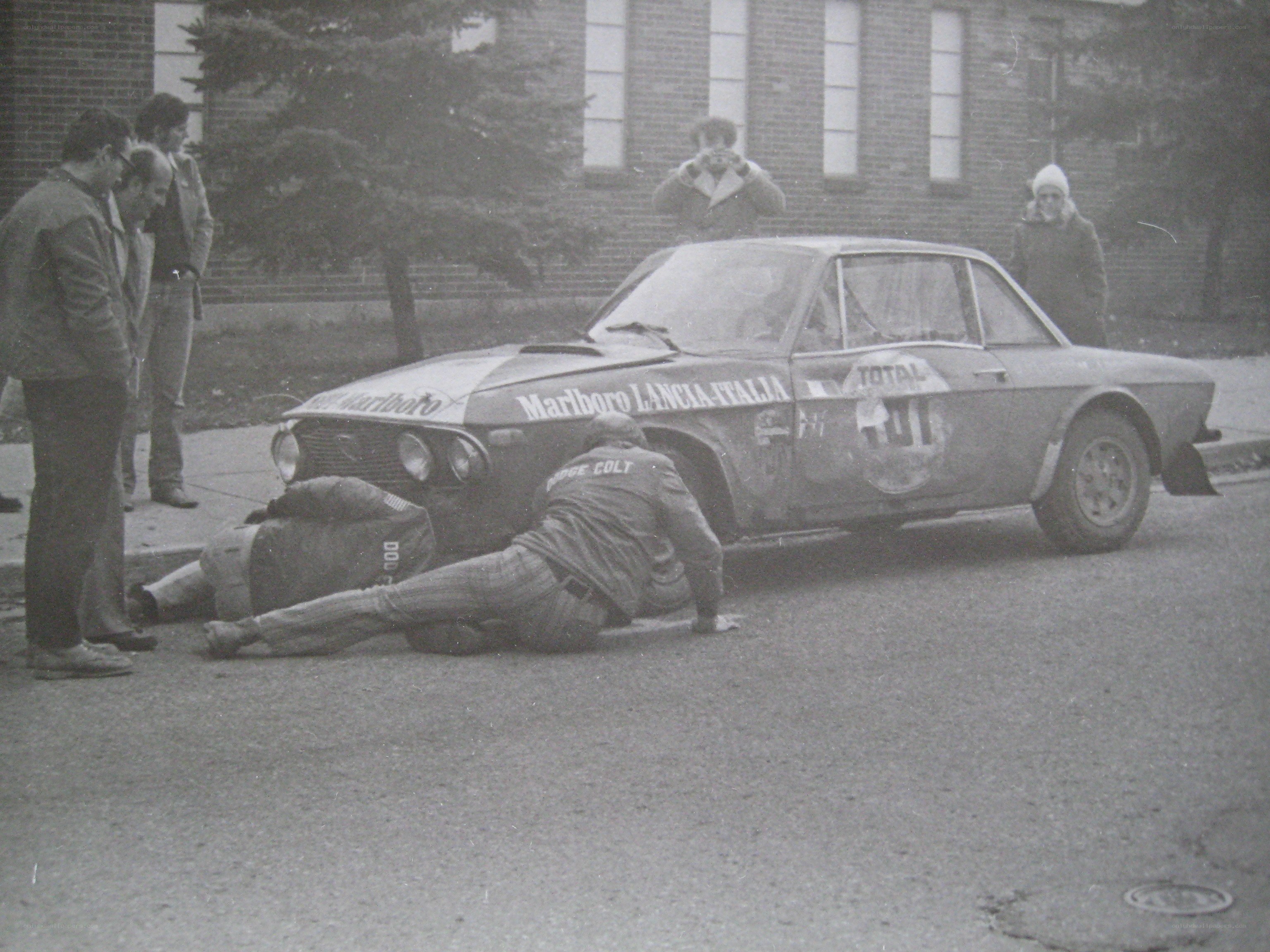 Rally car crash scene