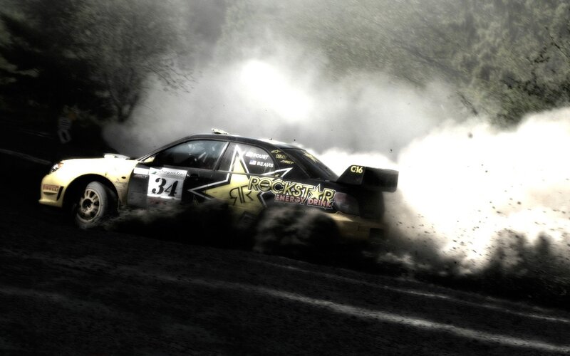 Rally Car Drifting — Black, Dramatic, Photograph