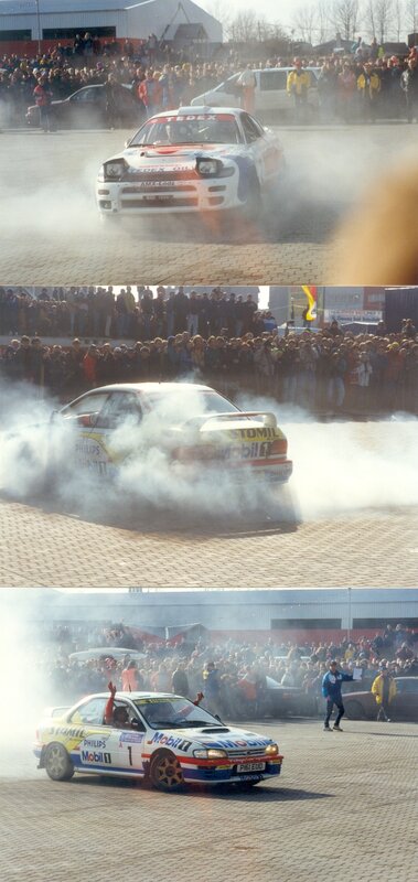 Rally car drifting for crowd