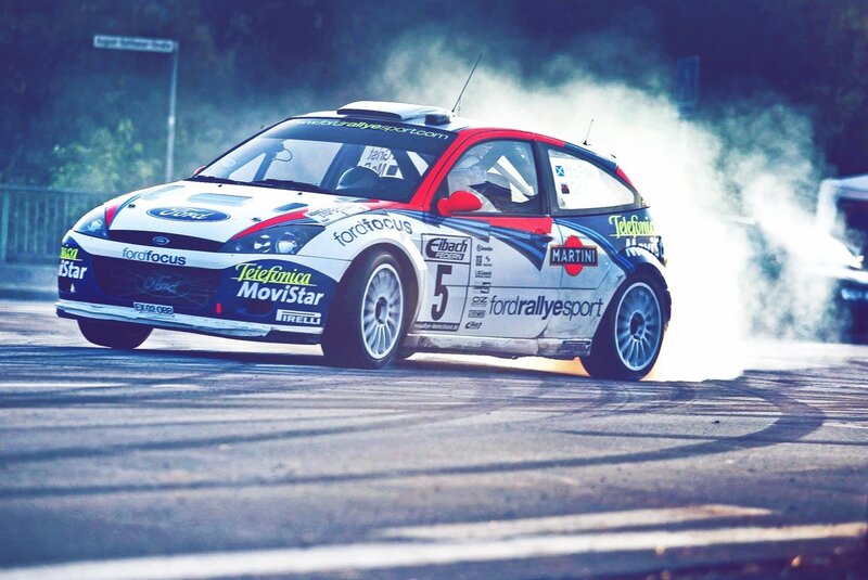 Rally Car Drifting — White, Dramatic