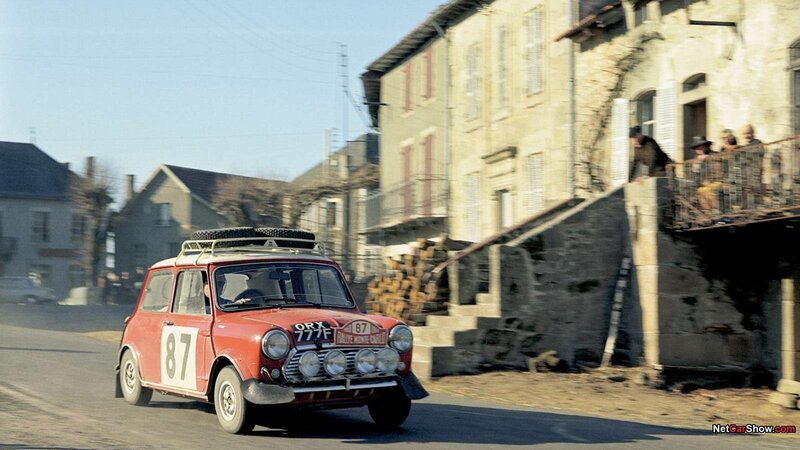 Rally car in a village