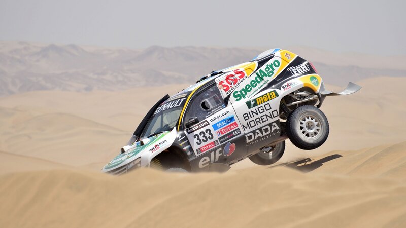 Rally Car in Desert — Brown, Dramatic, Afternoon