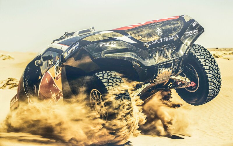 Rally Car in Desert — Brown, Dynamic, Afternoon, Photograph, Dune, Sand