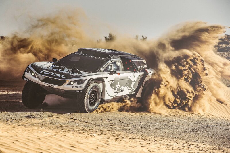 Rally Car in Desert — Brown, Dynamic, Afternoon, Photograph, Dust, Sand Dunes