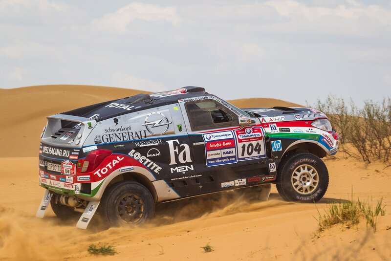 Rally Car in Desert — Brown, Dynamic, Afternoon, Photograph, Sand Dunes, Dust
