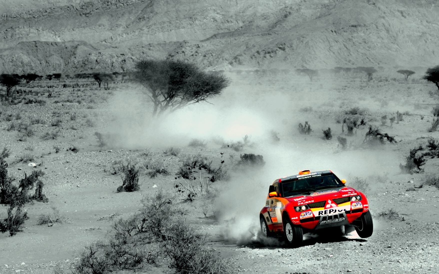 Rally car in desert dust