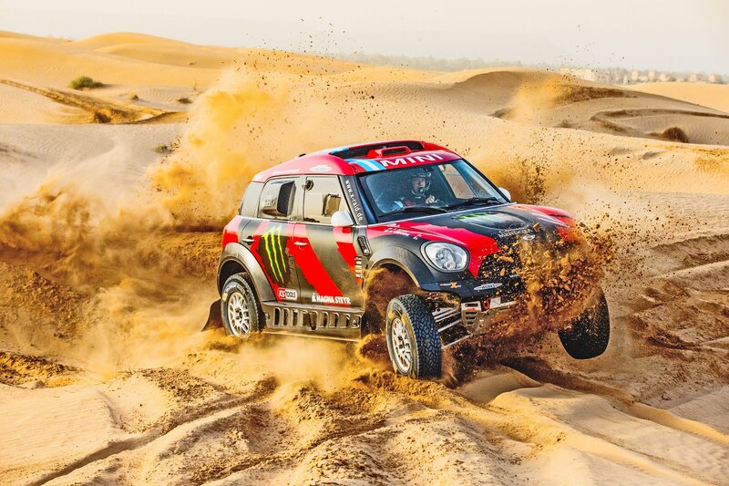 Rally Car in Desert — Red, Dynamic, Afternoon, Photograph, Sand Dunes