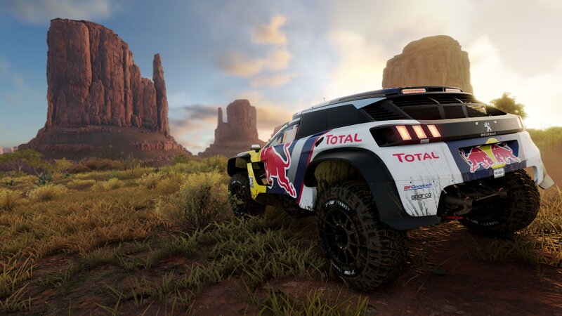 Rally Car in Desert — White, Dramatic, Sunset