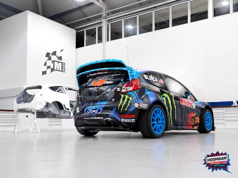 rally car in garage