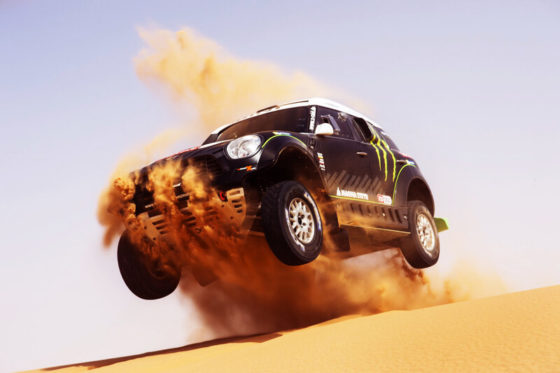 Rally Car in Mid-air — Black, Dynamic, Afternoon, Photograph, Dust
