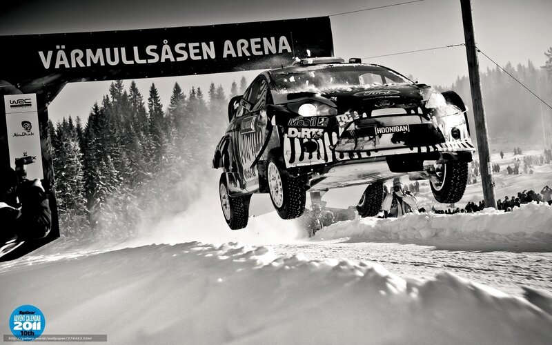 Rally Car in Mid-air — Black, Dynamic, Winter
