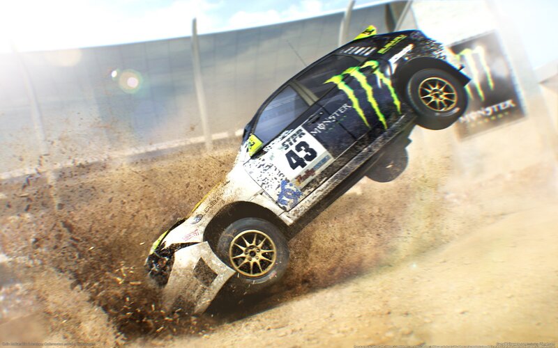 rally car in mid-air crash