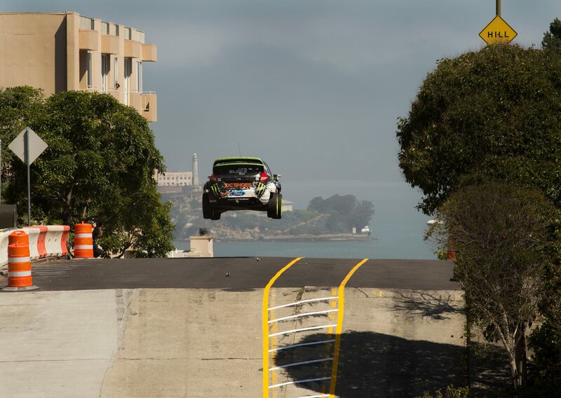 Rally Car in Mid-air — Green, Dramatic, Afternoon