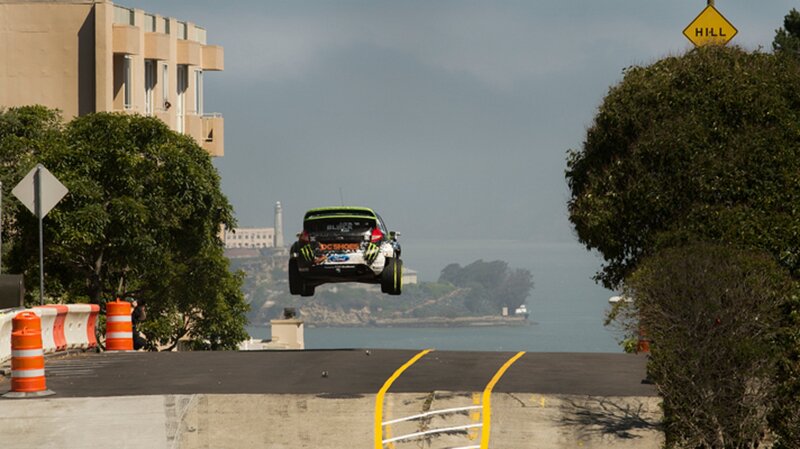 Rally Car in Mid-air — Green, Dramatic