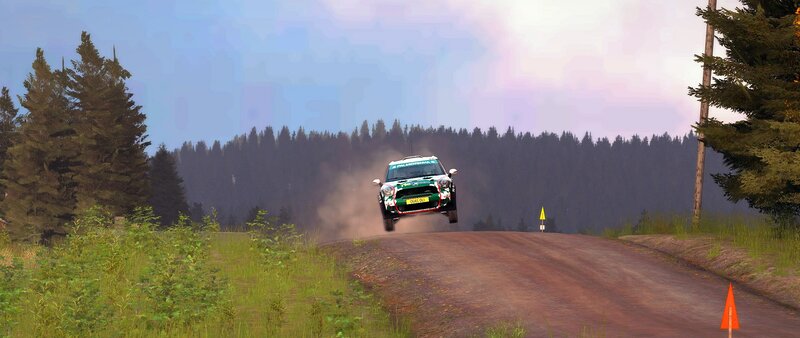 Rally Car in Mid-air — Green, Dynamic, Afternoon, 3d Render