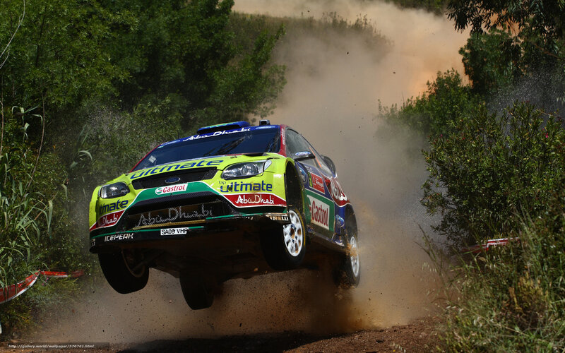 Rally Car in Mid-air — Green, Dynamic, Afternoon