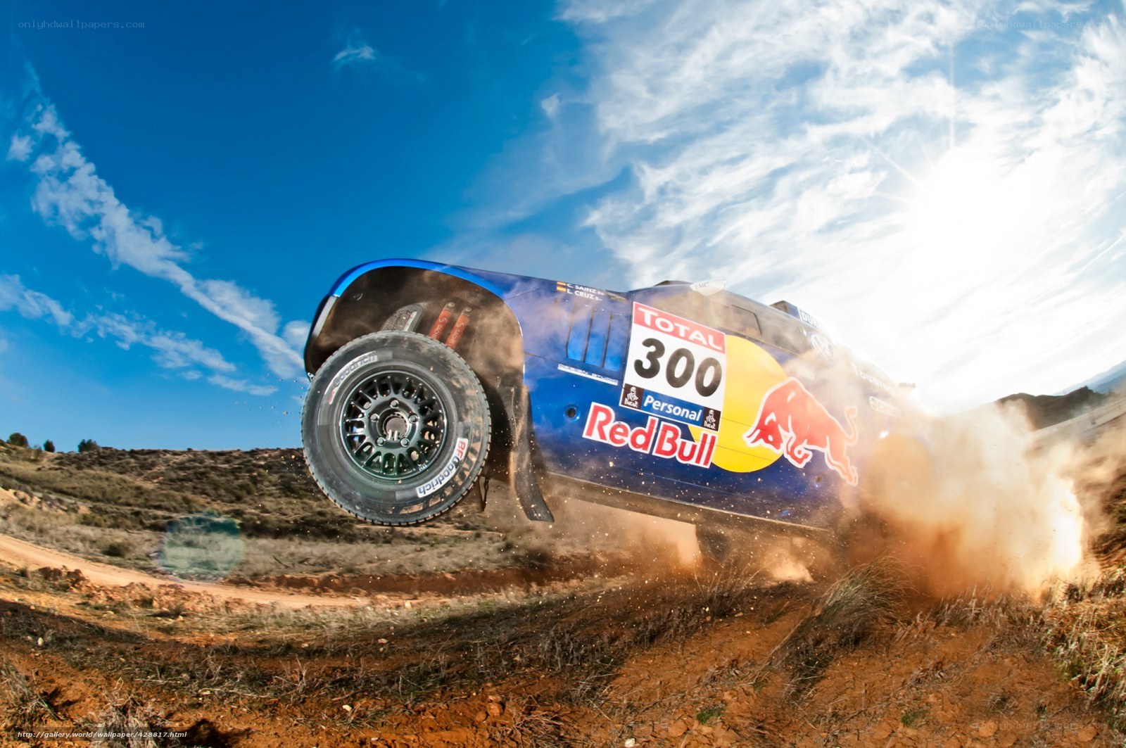 Rally car in mid-air jump