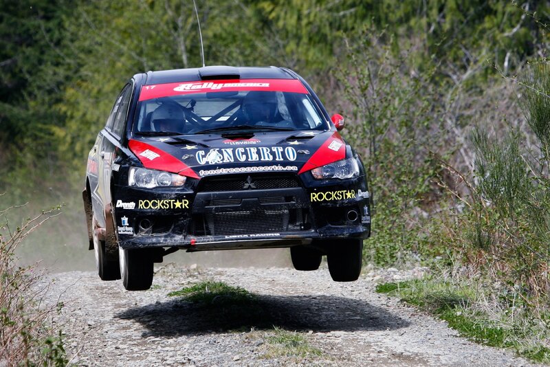 Rally car in mid-air jump