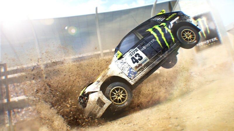 rally car in mid-air jump