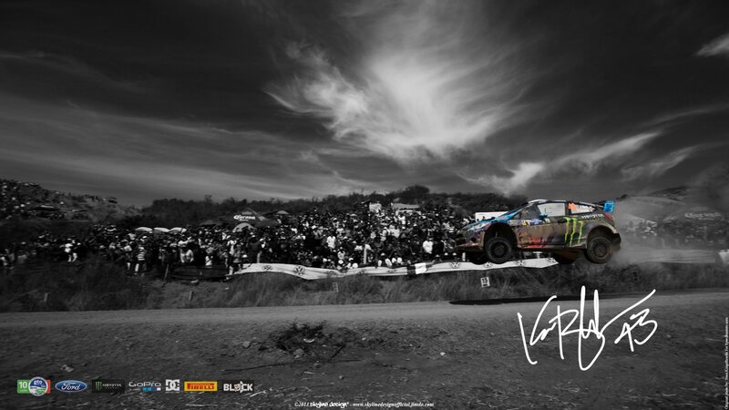 Rally car in mid-air jump