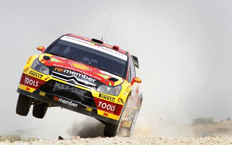 Rally Car in Mid-air — Yellow