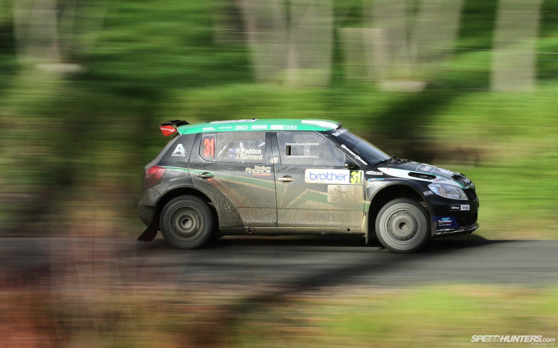 Rally car in motion