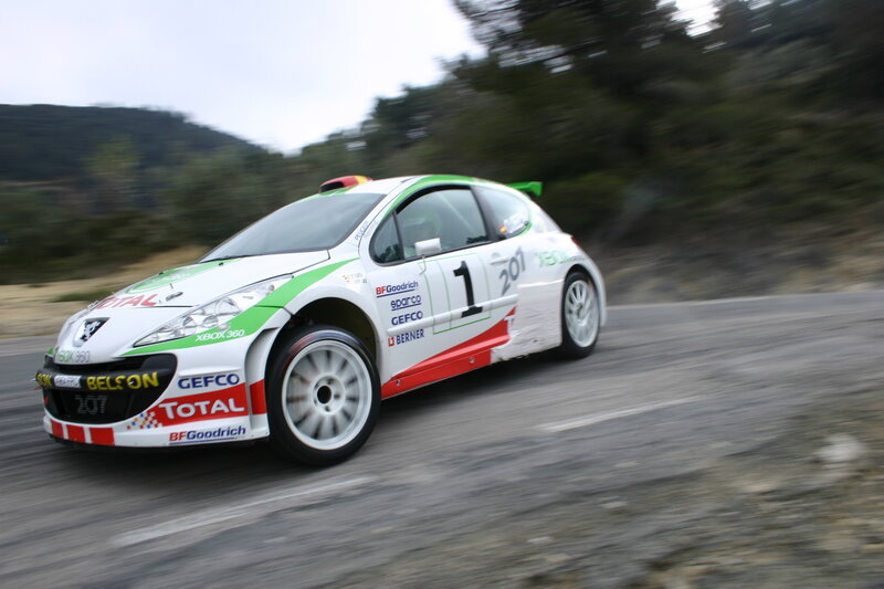 rally car in motion on road